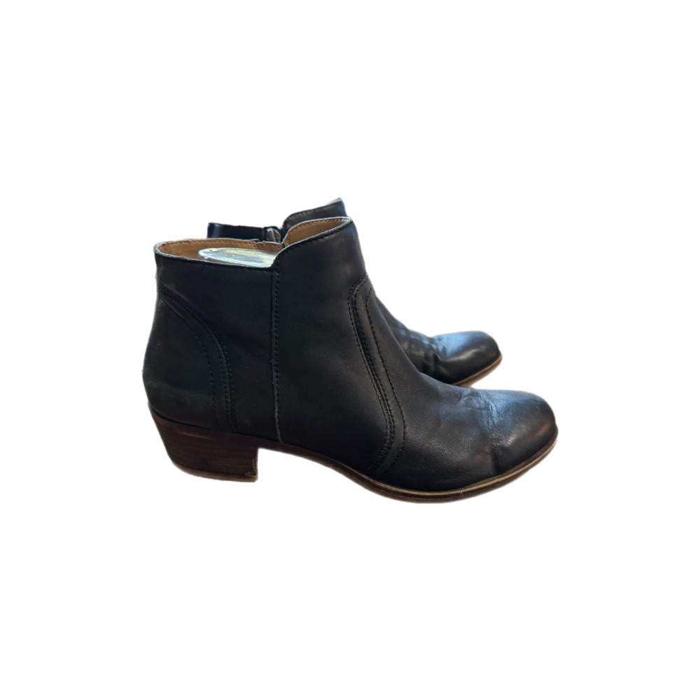 Lucky Brand Ankle Boots Womens 7.5 Black Good Leather Side Zip Block Heel